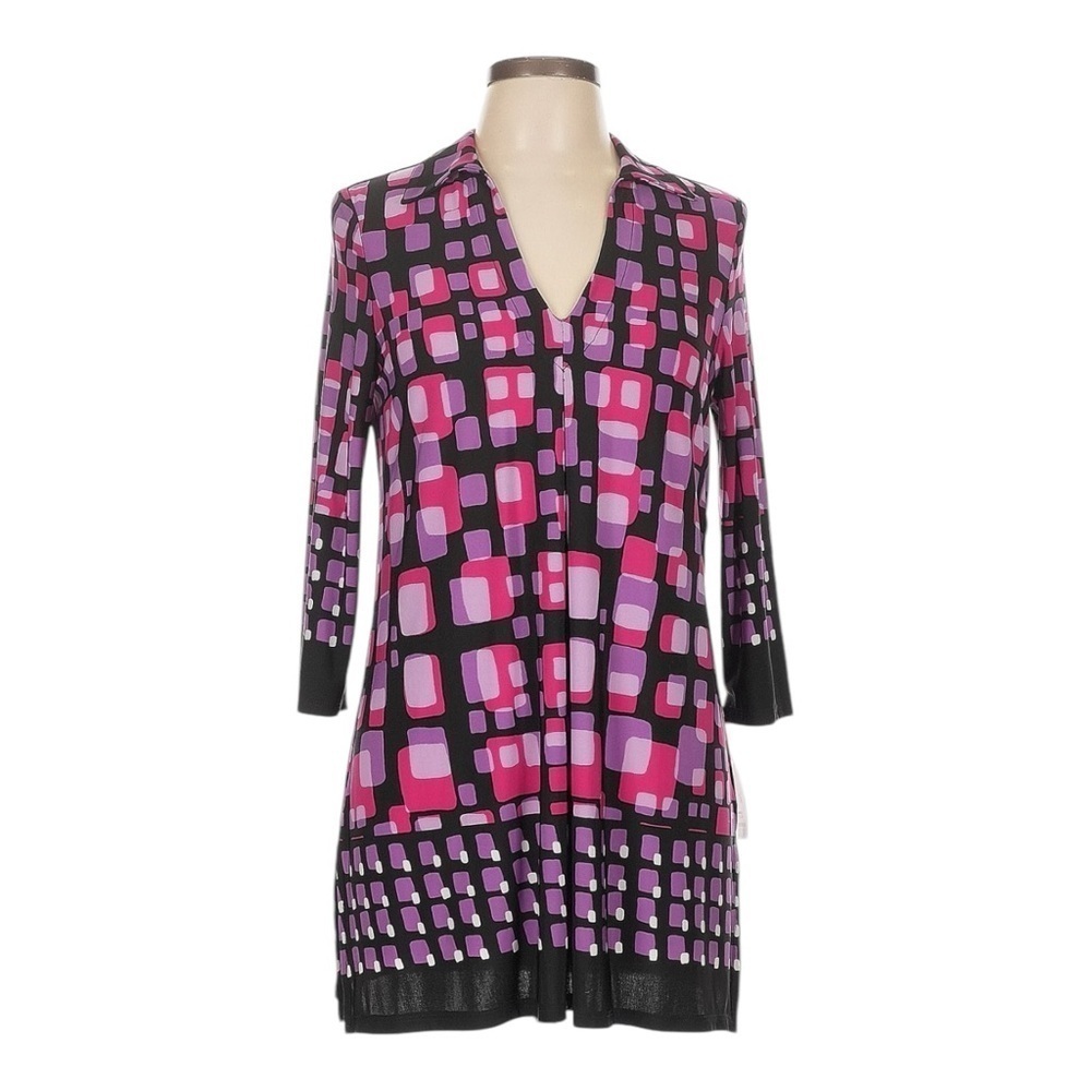 Joseph Ribkoff Tunic Top 10 NWT Pink Purple Geometric Stretch Travel Blouse